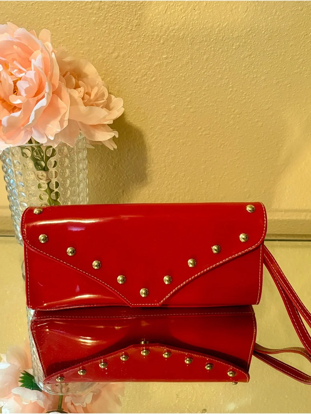 Worthington Red Patent Studded Clutch Wristlet